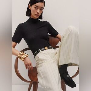 ME+EM NWT Straight-Leg Pant Metallic Pinstripe Ivory Gold 0 Lined Dressy Trouser